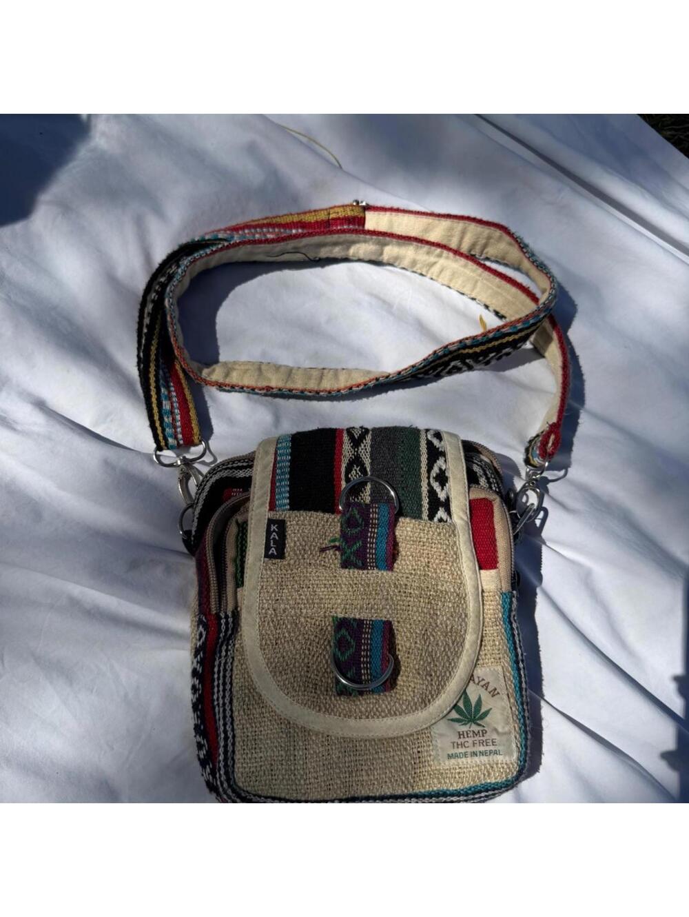 Handwoven Hemp Crossbody Bag - Natural Multi